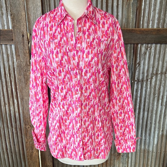 CR Ranchwear Vibrant Pink Patterned Button-Up Western Shirt - Picture 1 of 11